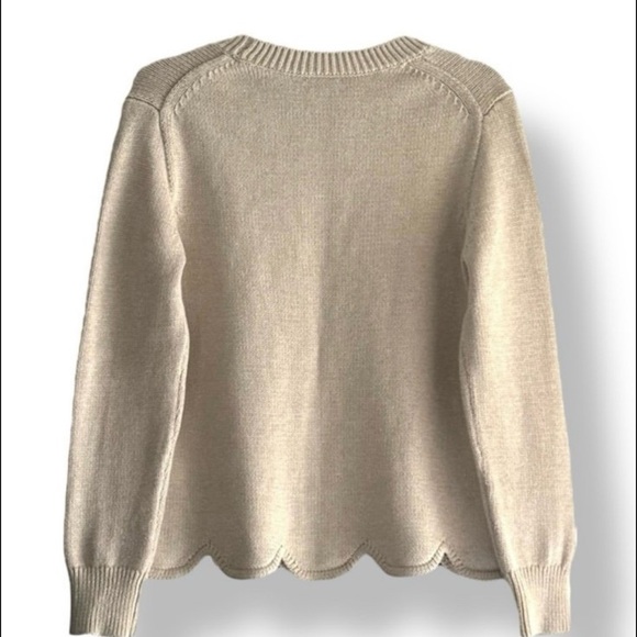 J. Crew Scalloped Hem Crew Neck Knit Sweater - Light Beige​​​​​ - Picture 2 of 10